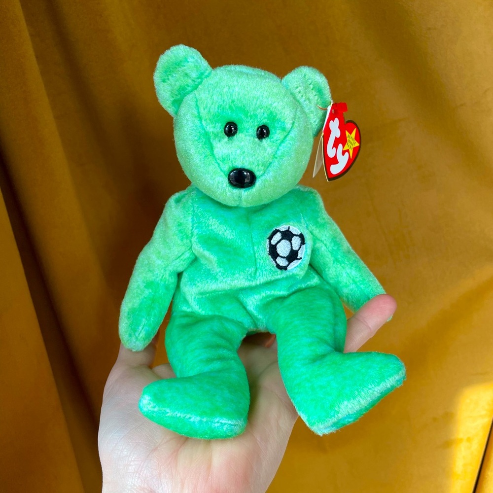 💚 Ty Beanie Baby Kicks the Soccer Bear Push Toy 💚